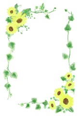 夏カワイイ・ひまわりの装飾フレーム素材イラスト