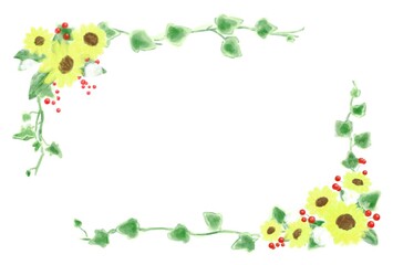  夏カワイイ・ひまわりの装飾フレーム素材イラスト