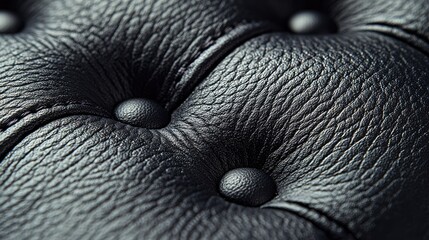 Close-up of Luxurious Black Leather Sofa with Button Tufting Detailing Surface