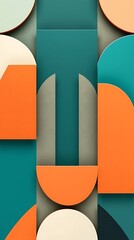 Modern Abstract Geometric Composition in Teal Orange and Cream Tones