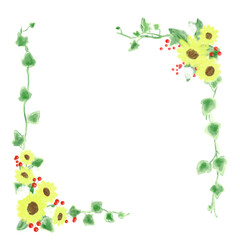  夏カワイイ・ひまわりの装飾フレーム素材イラスト