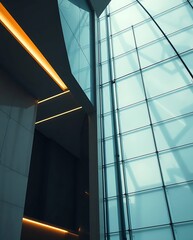 Modern Architectural Marvel: Glass Facade and Geometric Lines in Building Interior