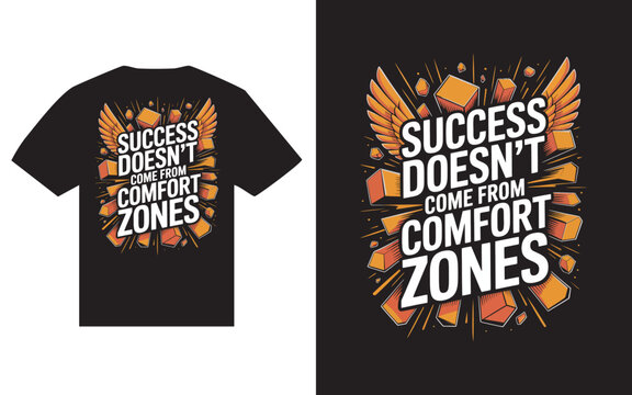 Success doesn t come from comfort zones motivational quote with wings and geometric shapes