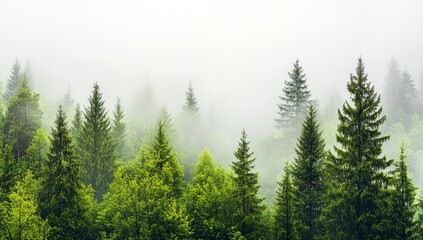 Fototapeta premium Misty forest mountains with pine trees in Papua New Guinea showcase a serene landscape of nature and the outdoors