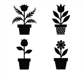 Flat Garden Pot Silhouette Set