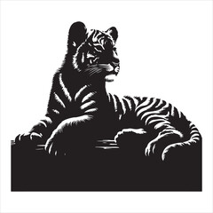 Obraz premium siting tiger face Silhouette Vector Art, and Graphic, vector black color silhouette , solated white background 