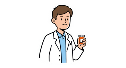 Friendly Doctor Holding Pill Bottle Cartoon Sticker