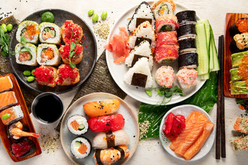 Assorted sushi nigiri and maki big set.