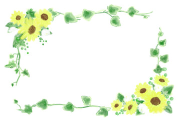 夏カワイイ・ひまわりの装飾フレーム素材イラスト
