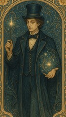 Obraz premium Magical wizard holding glowing wand.