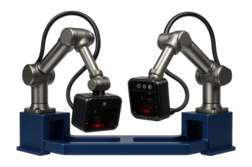 Robotic inspection line with 3D scanners for quality control in aerospace manufacturing.