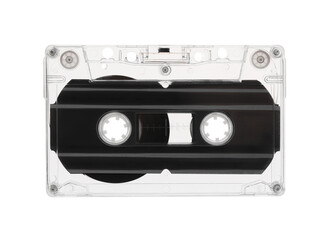 One audio cassette with magnetic tape isolated on white