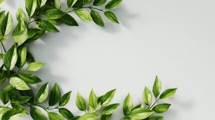 Naklejka premium Fresh green leaves on light background. Neural network AI generated