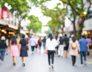 Blurred busy city street background with lights, cars, and people in motion. Ideal for urban concepts, lifestyle backdrops, or advertising design elements.
