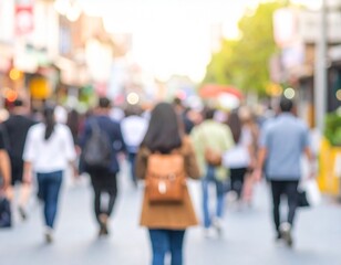 Blurred busy city street background with lights, cars, and people in motion. Ideal for urban concepts, lifestyle backdrops, or advertising design elements.