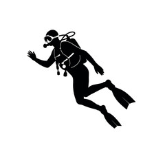 Silhouette of a Scuba Diver Swimming Gracefully Through Water with Full Gear