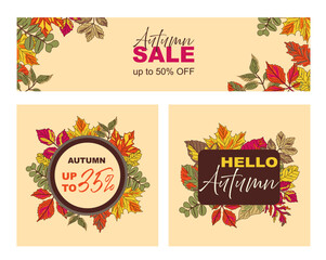 Exciting autumn sale featuring vibrant fall leaves and special discounts on seasonal items