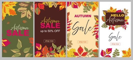 Vibrant autumn sale banners showcasing seasonal discounts and colorful foliage for a festive shopping experience