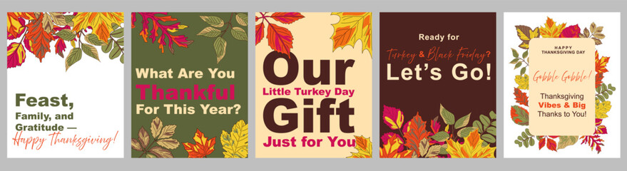 Celebrating gratitude and joy with colorful Thanksgiving cards adorned with autumn leaves and warm wishes for family gatherings