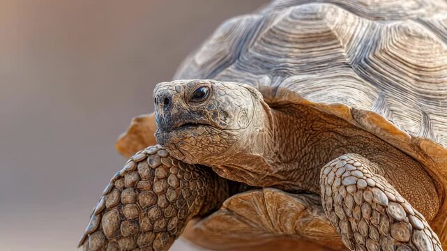 Tortoise reptile walking sandy ground with detailed shell wildlife