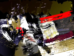 Fotobehang Abstract met Penseelstreken abstract colorful background, illustration with paint strokes and splashes, on black  © Kirsten Hinte