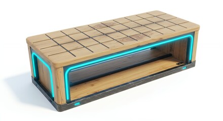 Modern wooden bench with neon lighting