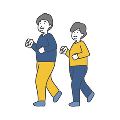 ぽっちゃりシニア男女のウォーキングイラスト