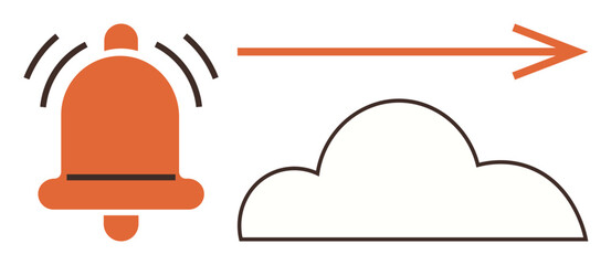 Vibrating bell with an arrow pointing toward a cloud outline, representing data notification, alert systems, and cloud communication. Ideal for automation, messaging, cloud storage, alerts, digital