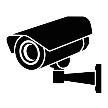 Black silhouette of a modern security surveillance camera mounted on a wall