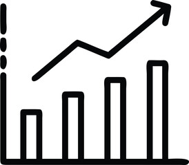 Hand drawn business chart showing growth with arrow in doodle style