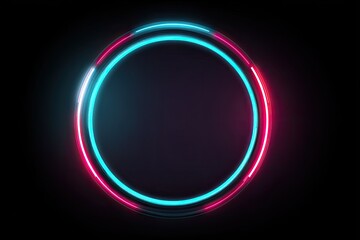 Neon circle frame on dark background