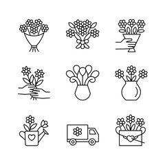 Minimalist Black Line Icon Set Featuring a Flower Design for Various Creative Projects