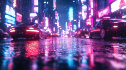 Neon lights glowing in urban street at night, vibrant cityscape with electric colors, nightlife, and futuristic energy