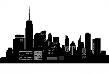 Fototapeta premium NYC skyline silhouette vector illustration, black on white background , poster, black and white