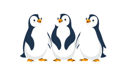 Fototapeta premium Pinguine in einer Reihe auf transparentem Hintergrund. Minimalistisch, freundlich und perfekt für Winterdesigns.