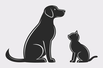 Black dog and cat sitting silhouette