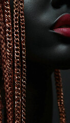 Beautiful, contrasting combination: stunning gold chain on a dark-skinned girl, bold advertising, statement jewelry concept for a modern, jewelry style
