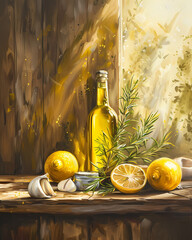 still life with olive oil
