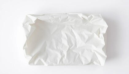 Fototapeta premium Crumpled white paper bag, folded top, textured surface, isolated on white, object, blank