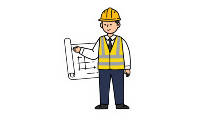 Construction Worker with Blueprint Plan Illustration