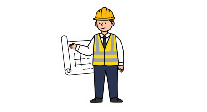 Construction Worker with Blueprint Plan Illustration