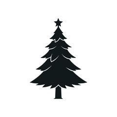 Black Christmas tree silhouette with star on top against white background vector illustration