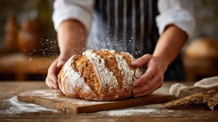 Artisan baker shaping fresh sourdough bread in rustic kitchen
