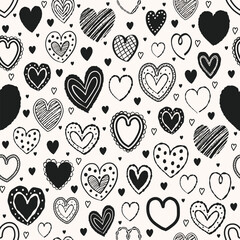 Seamless pattern with hand drawn hearts. Background with elements in cartoon style. Doodles. Design for Valentine’s Day, Mother’s Day and Women’s Day. Vector illustration