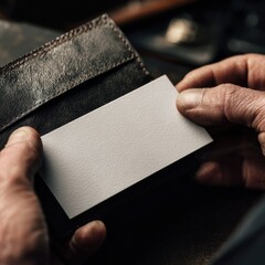 Person placing blank business card