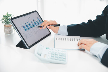 Businesswoman analysis with financial data, marketing business strategy project, Business financing...