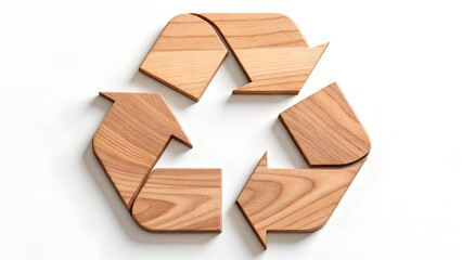 recycle symbol made of maple wood board texture. eco recycling icon.