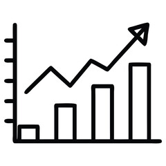 Handdrawn business chart with ascending arrow and bar graph illustration