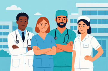 group of doctors and nurses, Flat Vector Healthcare Professional