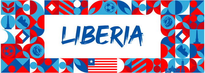 Colorful Geometric Liberia Banner with Cultural Symbols and Flag Elements